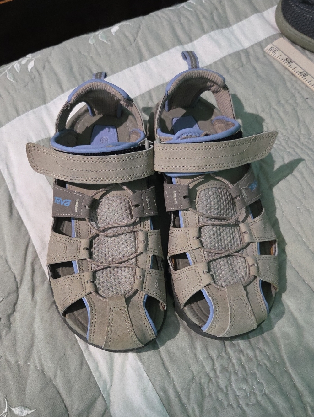 Teva  Closed-Toe Sport Sandals in Taupe and Light Blue